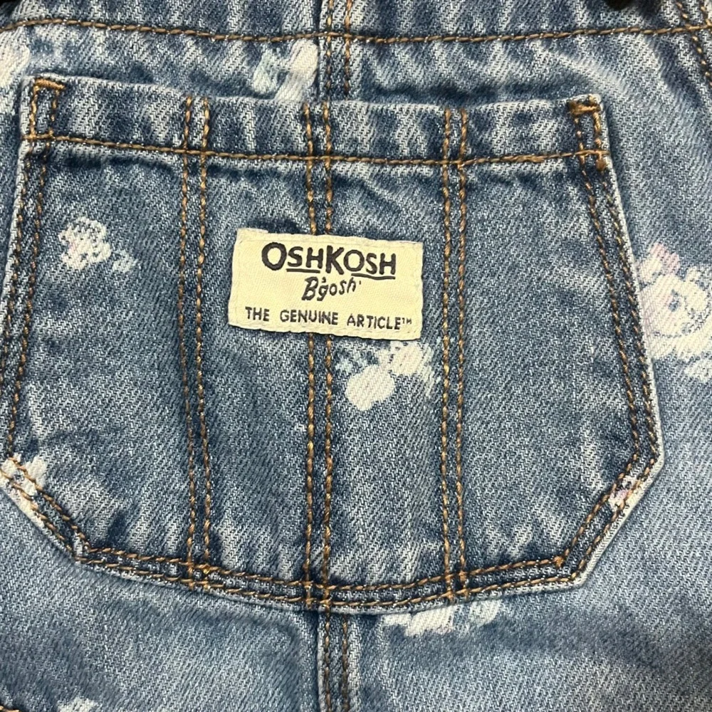 OshKosh Bgosh Girls 3T Floral Denim Overalls Blue Cotton Bib Overalls Pocket‎